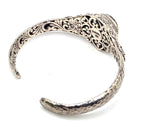 SARDA 925 Sterling Silver Fossil Cabochon Cuff Bracelet 27.7g 6" Bali