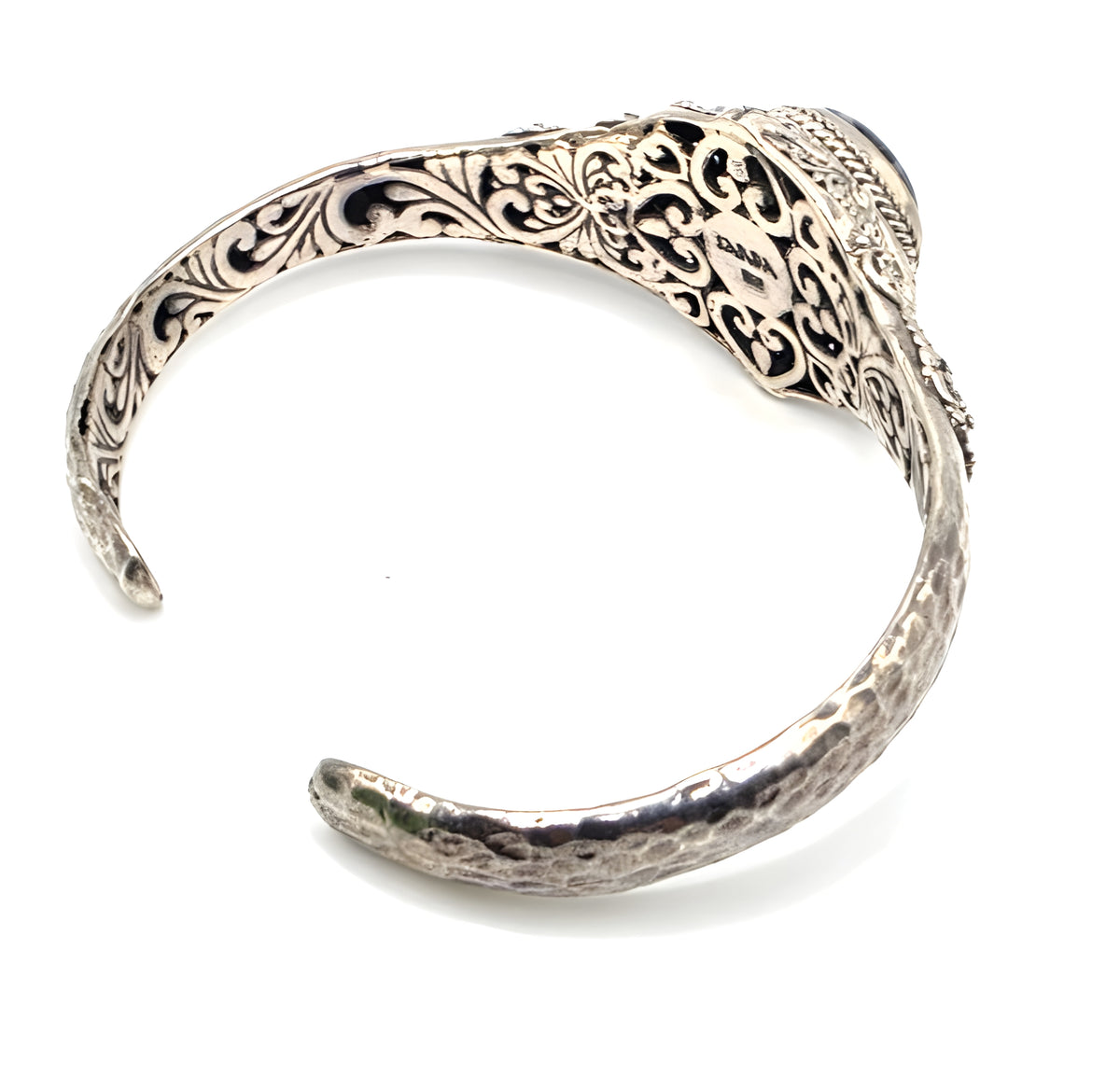 SARDA 925 Sterling Silver Fossil Cabochon Cuff Bracelet 27.7g 6" Bali