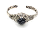 SARDA 925 Sterling Silver Fossil Cabochon Cuff Bracelet 27.7g 6" Bali