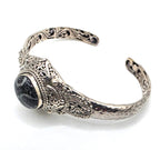 SARDA 925 Sterling Silver Fossil Cabochon Cuff Bracelet 27.7g 6" Bali