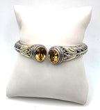 925 Sterling Silver Gold Accent Golden Gemstone Hinged Cuff Bracelet 35.7g