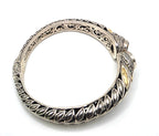 925 Sterling Silver Gold Accent Golden Gemstone Hinged Cuff Bracelet 35.7g