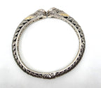 925 Sterling Silver Gold Accent Golden Gemstone Hinged Cuff Bracelet 35.7g