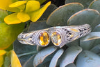 925 Sterling Silver Gold Accent Golden Gemstone Hinged Cuff Bracelet 35.7g
