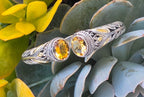 925 Sterling Silver Gold Accent Golden Gemstone Hinged Cuff Bracelet 35.7g