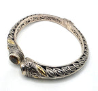 925 Sterling Silver Gold Accent Golden Gemstone Hinged Cuff Bracelet 35.7g