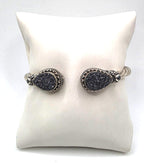 925 Sterling Silver Black Druzy Style Double Pear Cuff Bracelet