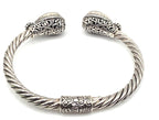 925 Sterling Silver Black Druzy Style Double Pear Cuff Bracelet