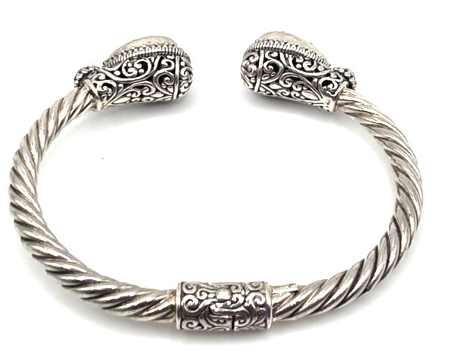 925 Sterling Silver Black Druzy Style Double Pear Cuff Bracelet