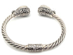 925 Sterling Silver Black Druzy Style Double Pear Cuff Bracelet