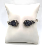 925 Sterling Silver Black Druzy Style Double Pear Cuff Bracelet