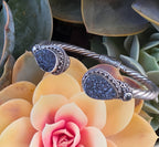 925 Sterling Silver Black Druzy Style Double Pear Cuff Bracelet