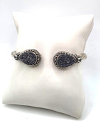 925 Sterling Silver Black Druzy Style Double Pear Cuff Bracelet