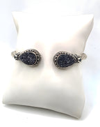 925 Sterling Silver Black Druzy Style Double Pear Cuff Bracelet