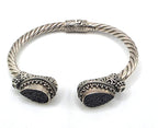 925 Sterling Silver Black Druzy Style Double Pear Cuff Bracelet
