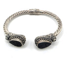 925 Sterling Silver Black Druzy Style Double Pear Cuff Bracelet