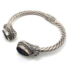 925 Sterling Silver Black Druzy Style Double Pear Cuff Bracelet
