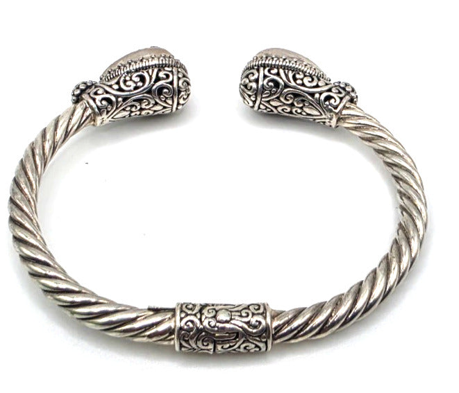 925 Sterling Silver Black Druzy Style Double Pear Cuff Bracelet