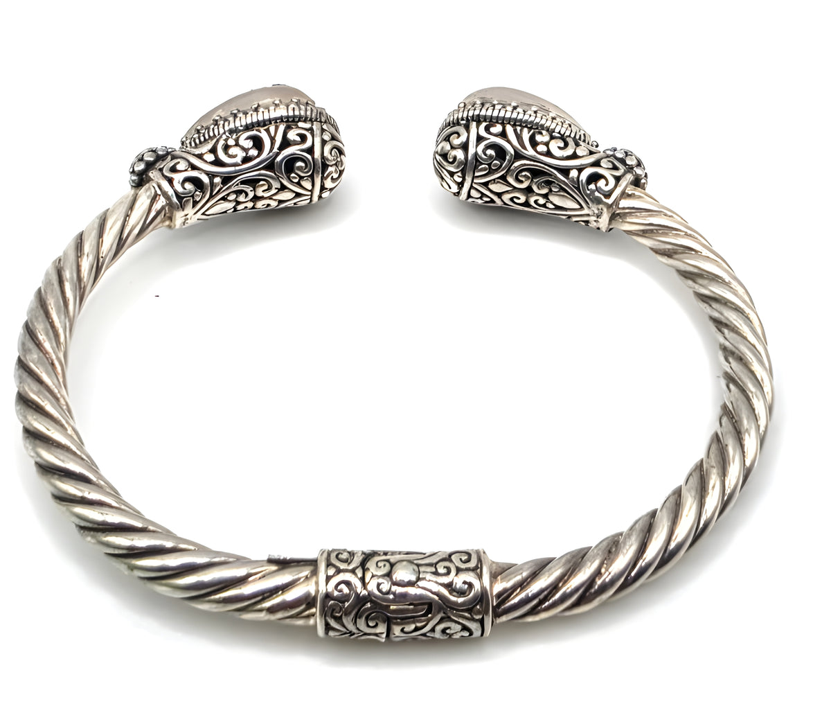 925 Sterling Silver Black Druzy Style Double Pear Cuff Bracelet