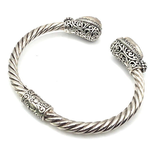 925 Sterling Silver Black Druzy Style Double Pear Cuff Bracelet