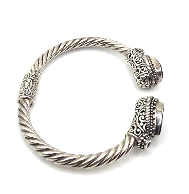 925 Sterling Silver Black Druzy Style Double Pear Cuff Bracelet