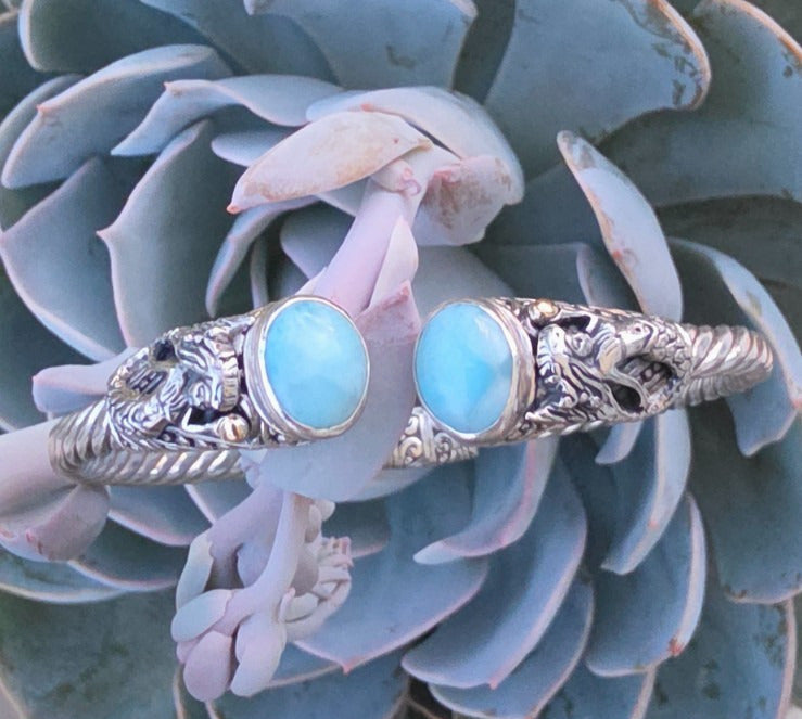 SARDA Sterling Silver 18K Gold Blue Stone Mermaid Cuff Bracelet