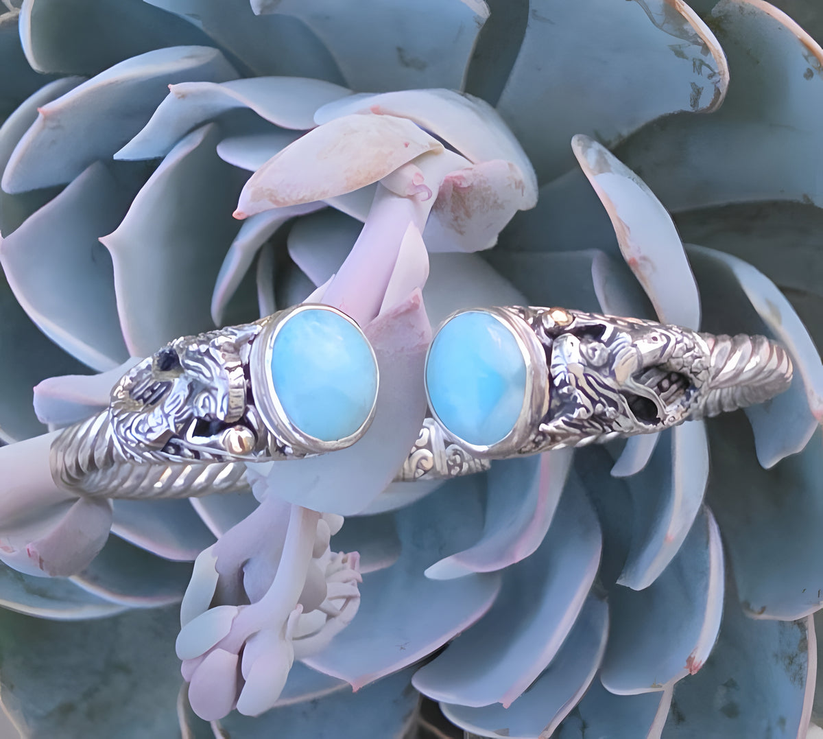 SARDA Sterling Silver 18K Gold Blue Stone Mermaid Cuff Bracelet