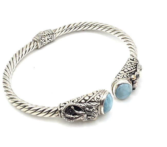 SARDA Sterling Silver 18K Gold Blue Stone Mermaid Cuff Bracelet