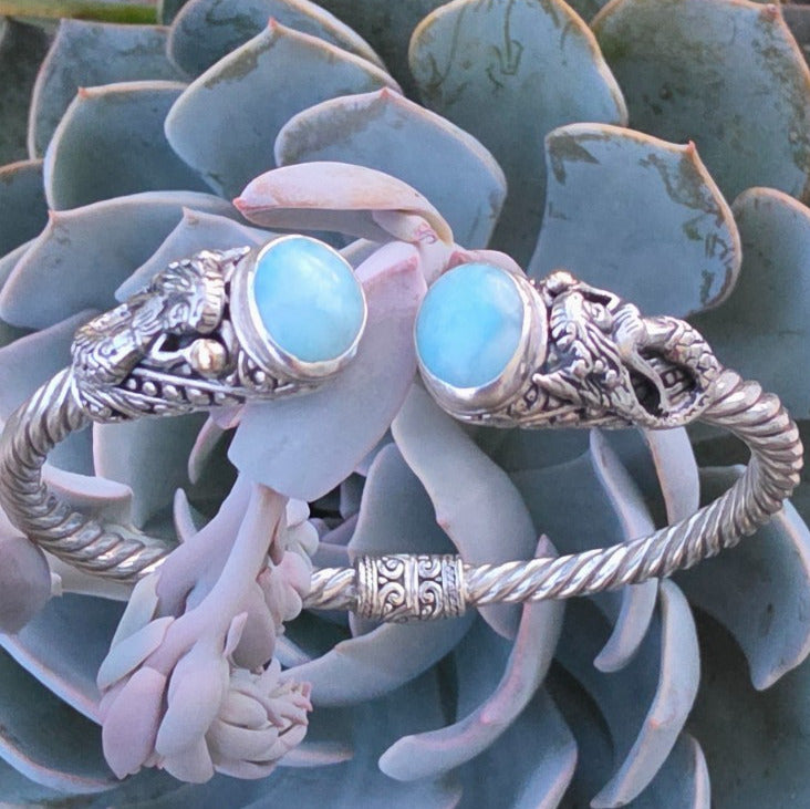 SARDA Sterling Silver 18K Gold Blue Stone Mermaid Cuff Bracelet