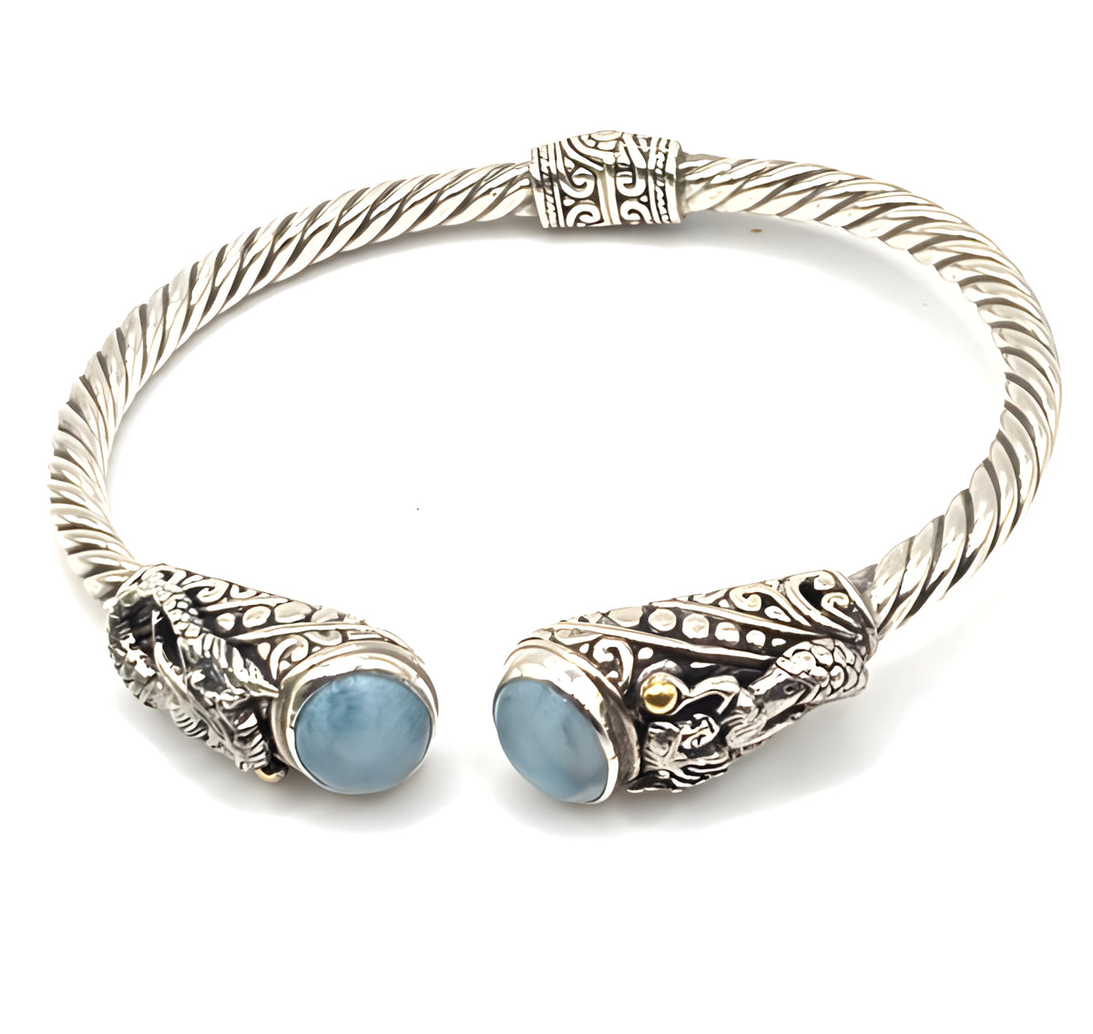 SARDA Sterling Silver 18K Gold Blue Stone Mermaid Cuff Bracelet