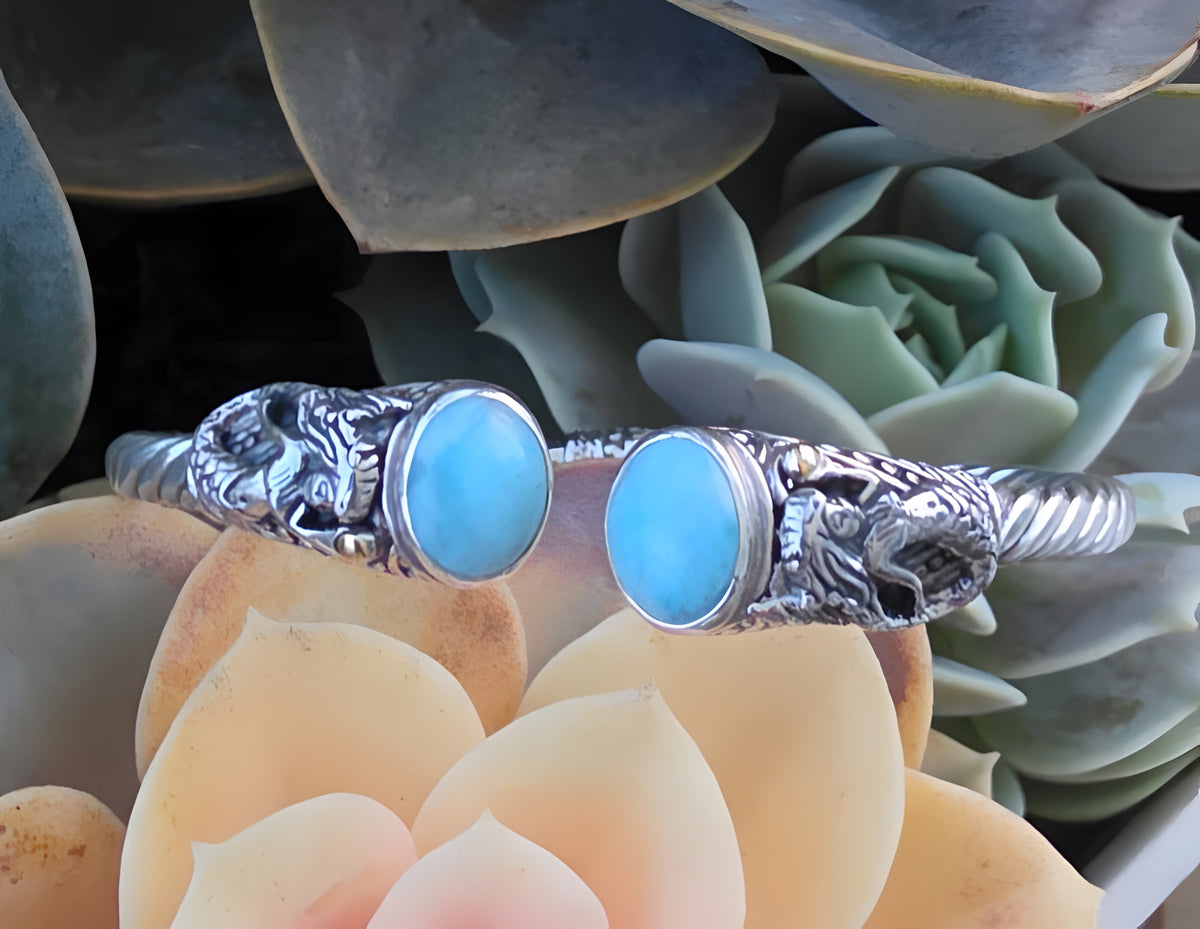 SARDA Sterling Silver 18K Gold Blue Stone Mermaid Cuff Bracelet