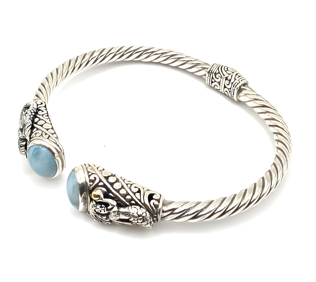 SARDA Sterling Silver 18K Gold Blue Stone Mermaid Cuff Bracelet