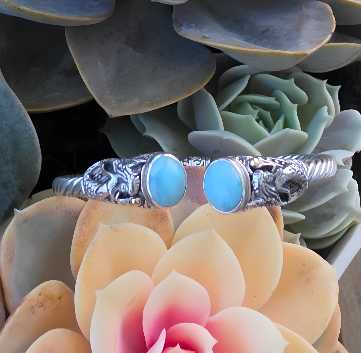 SARDA Sterling Silver 18K Gold Blue Stone Mermaid Cuff Bracelet