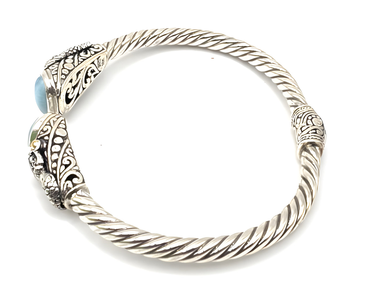 SARDA Sterling Silver 18K Gold Blue Stone Mermaid Cuff Bracelet