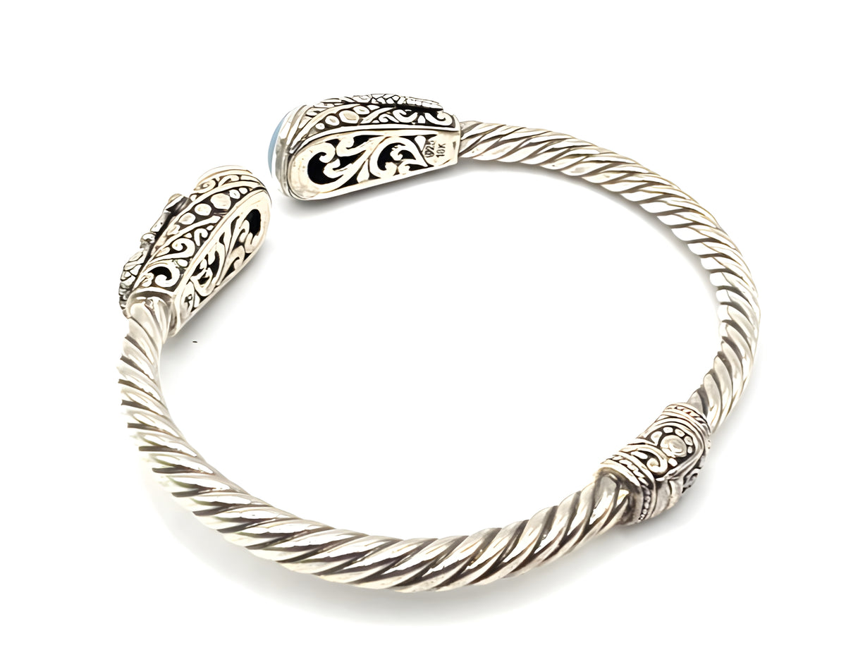 SARDA Sterling Silver 18K Gold Blue Stone Mermaid Cuff Bracelet