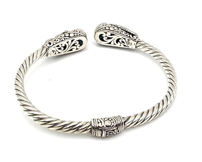 SARDA Sterling Silver 18K Gold Blue Stone Mermaid Cuff Bracelet