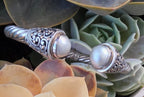 Sterling Silver 925 Pearl Cable Cuff Bracelet Gold Accents 6"