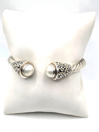 Sterling Silver 925 Pearl Cable Cuff Bracelet Gold Accents 6"