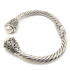 Sterling Silver 925 Pearl Cable Cuff Bracelet Gold Accents 6"