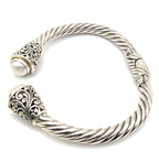 Sterling Silver 925 Pearl Cable Cuff Bracelet Gold Accents 6"