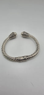 Sterling Silver 925 Pearl Cable Cuff Bracelet Gold Accents 6"