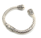 Sterling Silver 925 Pearl Cable Cuff Bracelet Gold Accents 6"