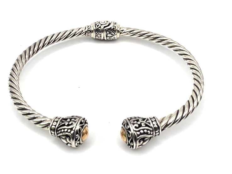 Sterling Silver & Gold Accent Cable Cuff Bracelet
