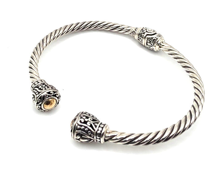 Sterling Silver & Gold Accent Cable Cuff Bracelet