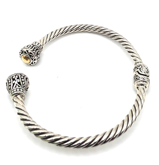 Sterling Silver & Gold Accent Cable Cuff Bracelet
