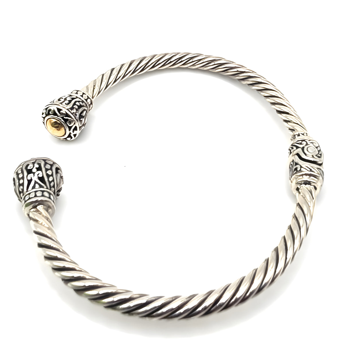 Sterling Silver & Gold Accent Cable Cuff Bracelet