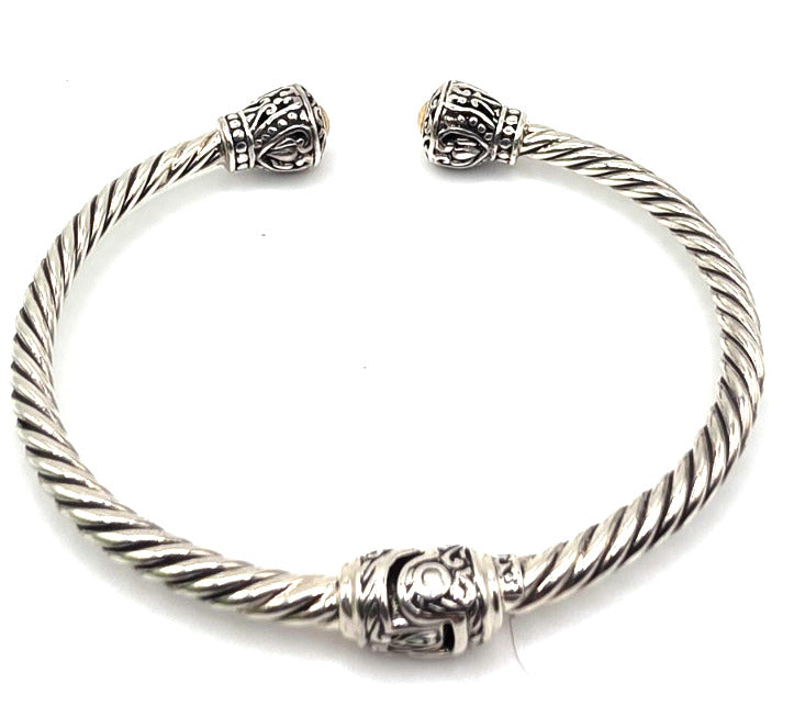 Sterling Silver & Gold Accent Cable Cuff Bracelet