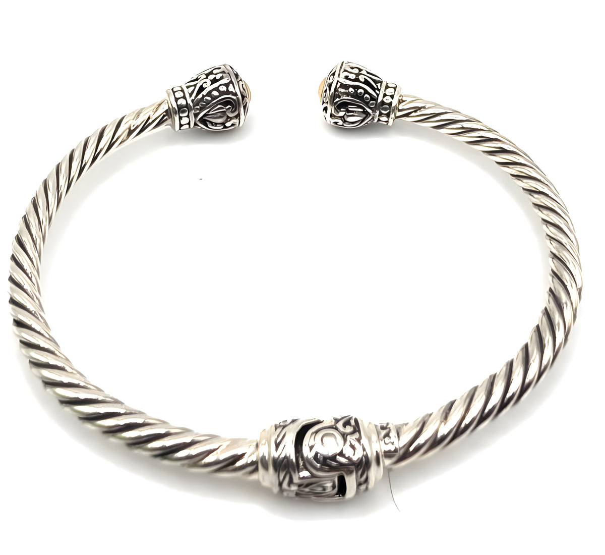 Sterling Silver & Gold Accent Cable Cuff Bracelet