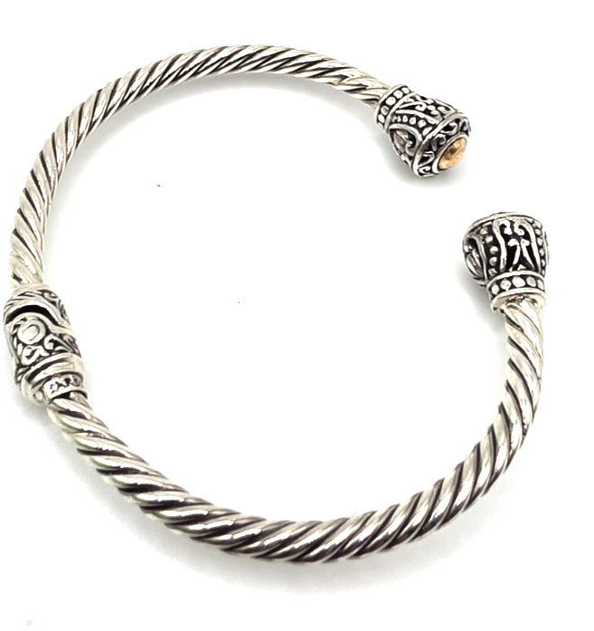 Sterling Silver & Gold Accent Cable Cuff Bracelet