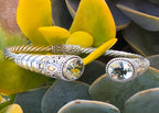 Designer 925 Sterling Silver 18K Gold Green Gemstone Cuff Bracelet